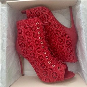 Red Caged Ankle boots